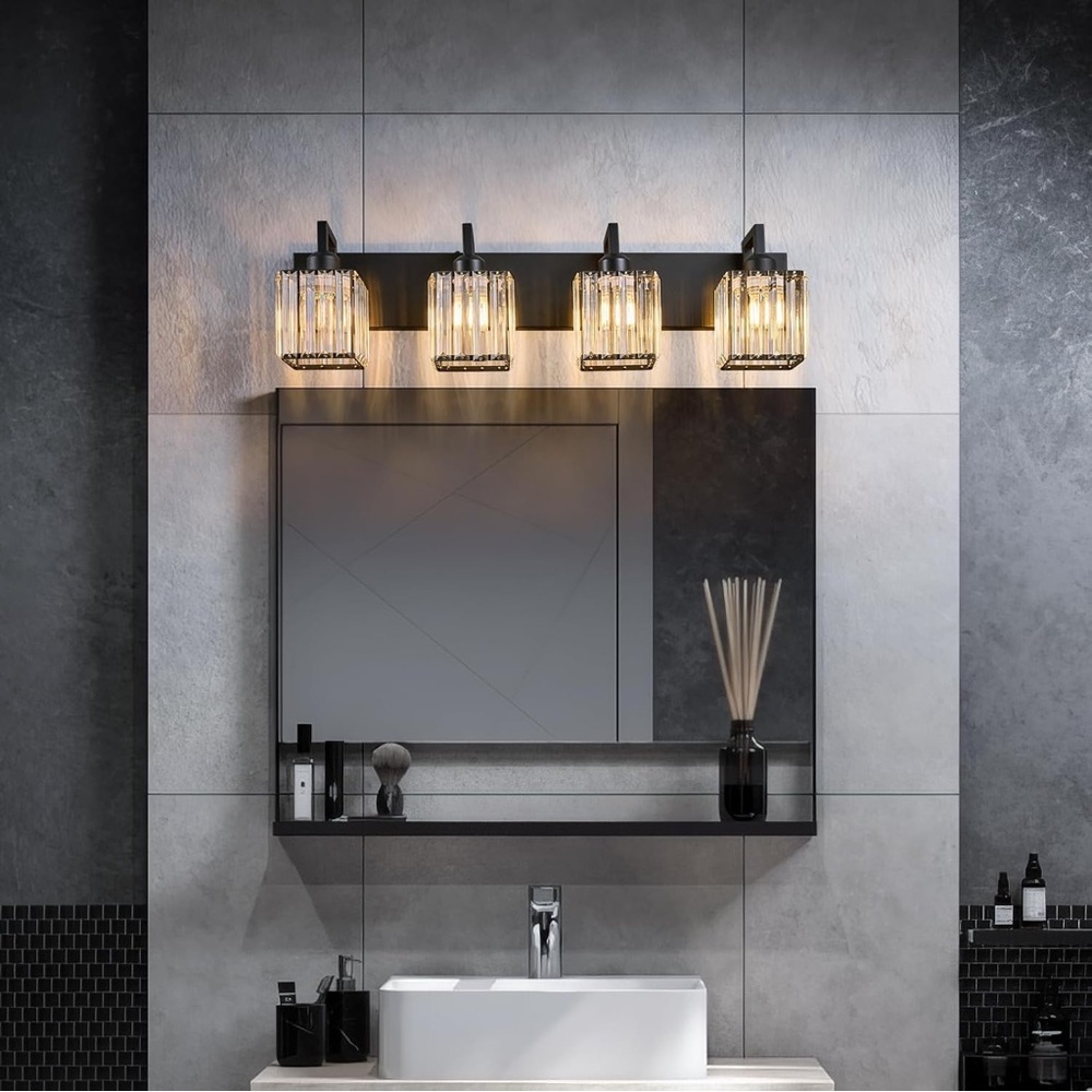 (New) Black Crystal 4-Light Vanity Light/ Bathroom Lighting Fixtures 29”x7”x8”